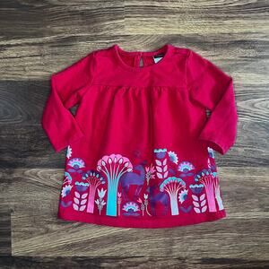 Tea Collection Red Woodland Deer Print Red Long Sleeve Dress Baby 12-18 Months